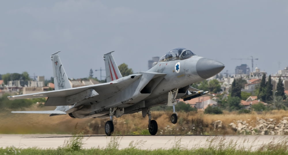 An F-15D Eagle Baz aircraft of the Israeli Air Force taking off Canvas Art - Giovanni CollaStocktrek Images (19 x 11)