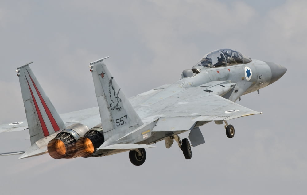 An F-15D Eagle Baz aircraft of the Israeli Air Force taking off Canvas Art - Giovanni CollaStocktrek Images (36 x 23)