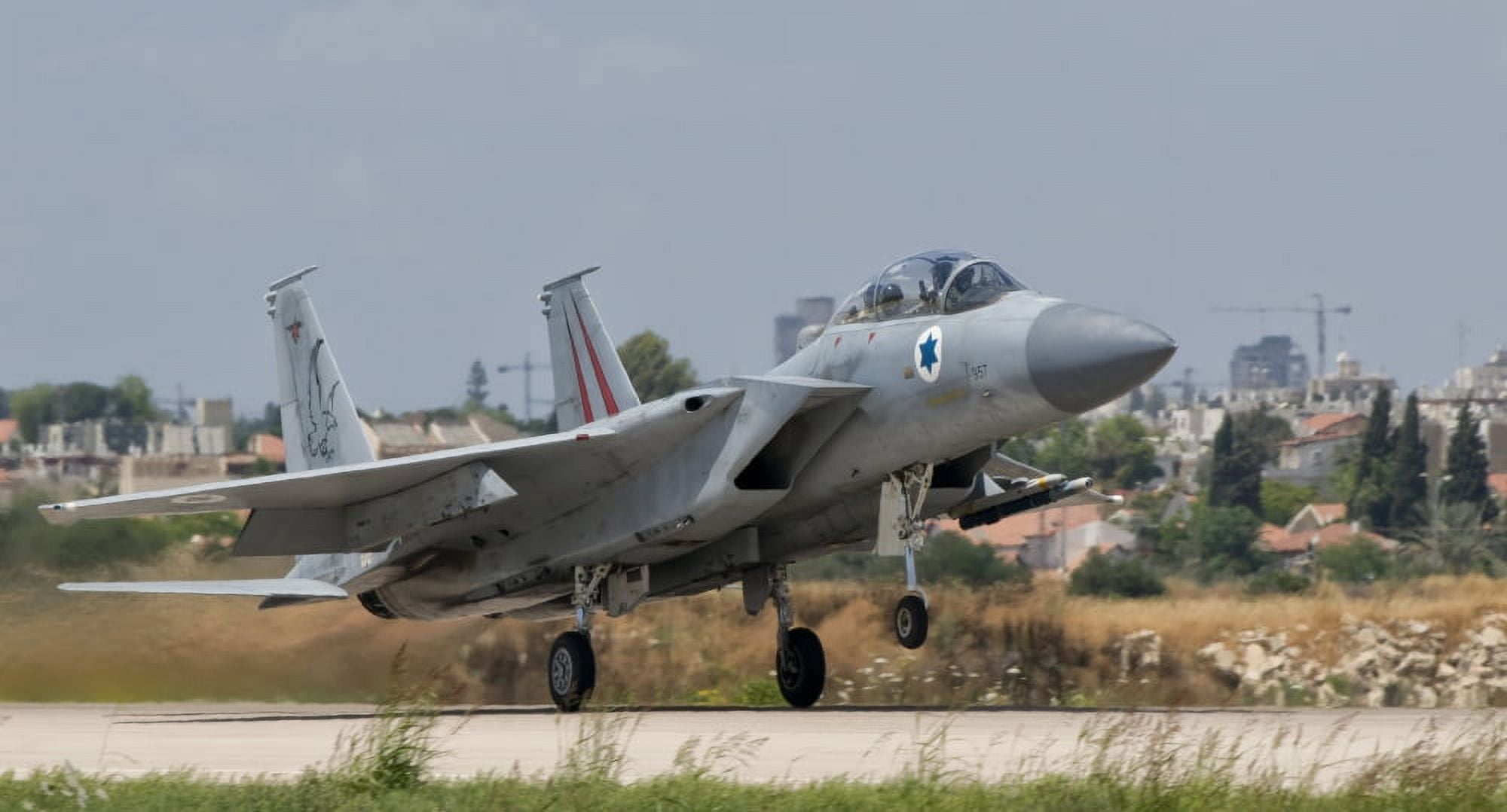 An F-15D Eagle Baz aircraft of the Israeli Air Force taking off Canvas Art - Giovanni CollaStocktrek Images (38 x 21)