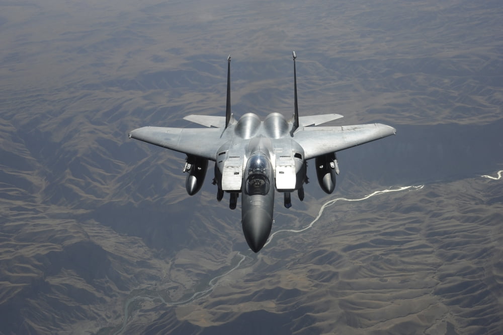 An F-15E Strike Eagle flies watch over the skies of Afghanistan Canvas Art - Stocktrek Images (35 x 24)