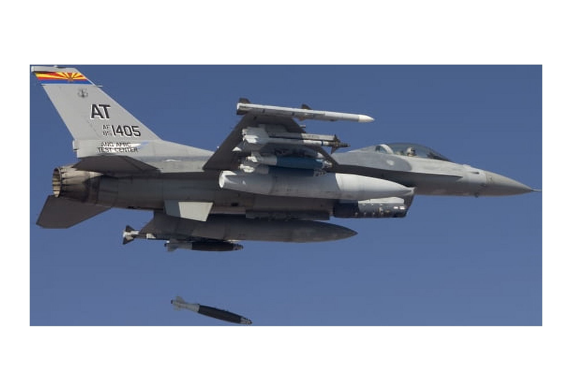 An F-16 Fighting Falcon releases a GBU-38 JDAM during a test mission Canvas Art - HIGH-G ProductionsStocktrek Images (18 x 12)