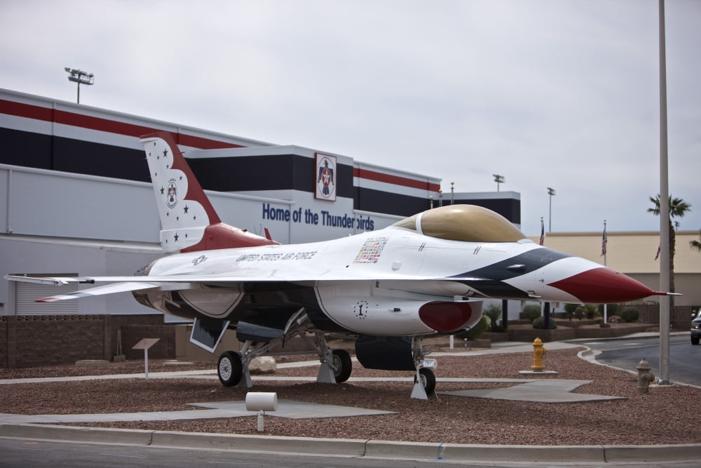 An F-16 Thunderbird on display in front of the Thunderbirds Museum Canvas Art - Terry MooreStocktrek Images (35 x 23)