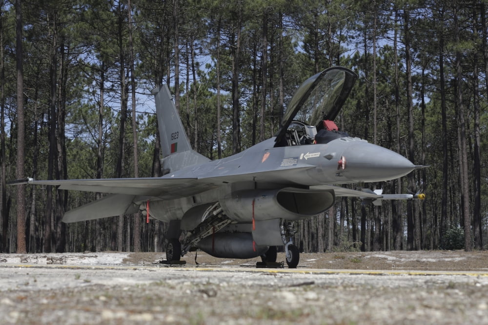 An F-16A Fighting Falcon of the Portuguese Air Force Canvas Art - Timm ZiegenthalerStocktrek Images (18 x 12)