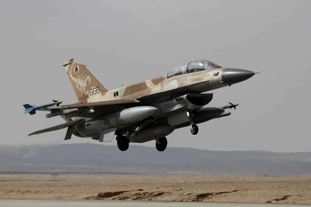 An F-16D Barak of the Israeli Air Force landing at Ovda Air Force Base Canvas Art - Ofer ZidonStocktrek Images (18 x 12)
