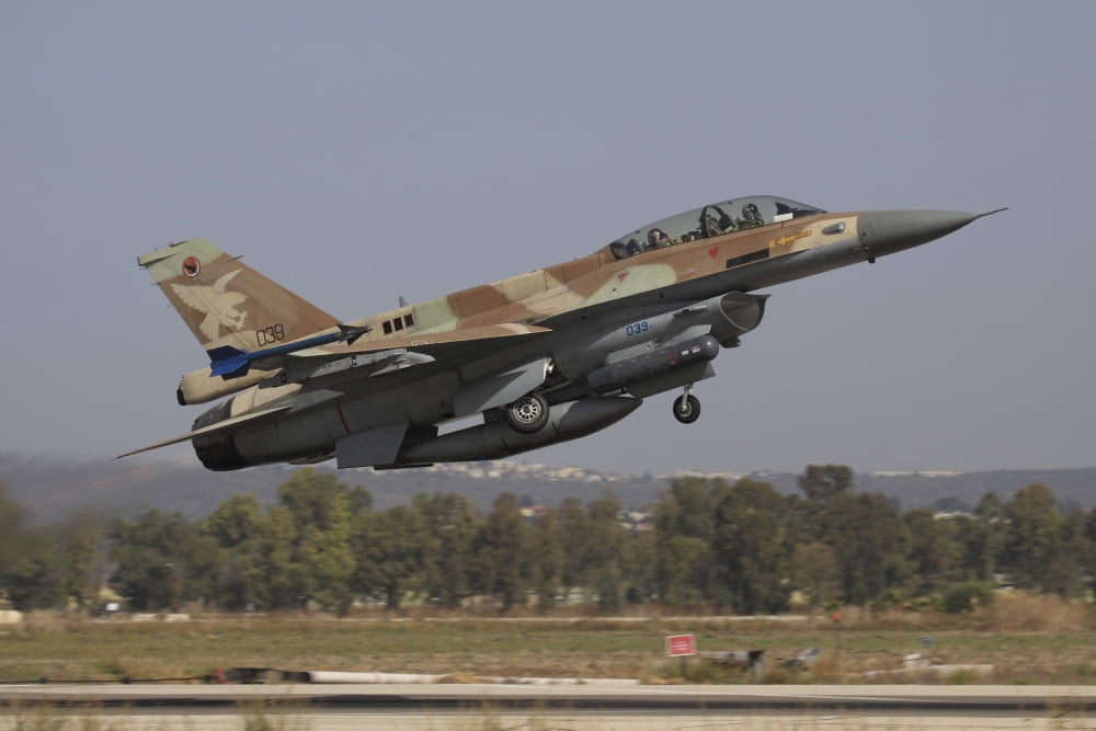 An F-16D Barak of the Israeli Air Force taking off Canvas Art - Ofer ZidonStocktrek Images (35 x 23)