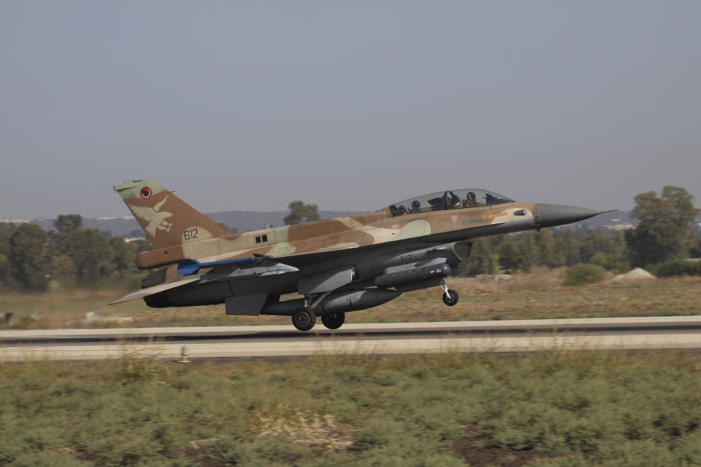 An F-16D Barak of the Israeli Air Force taking off Canvas Art - Ofer ZidonStocktrek Images (35 x 23)