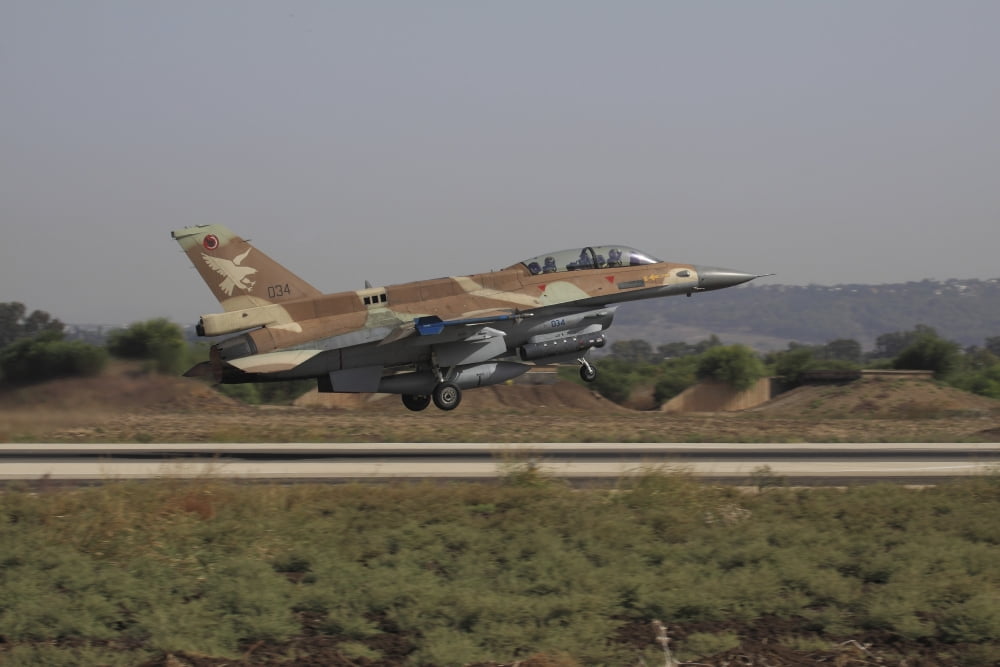 An F-16D Barak of the Israeli Air Force taking off Canvas Art - Ofer ZidonStocktrek Images (35 x 23)