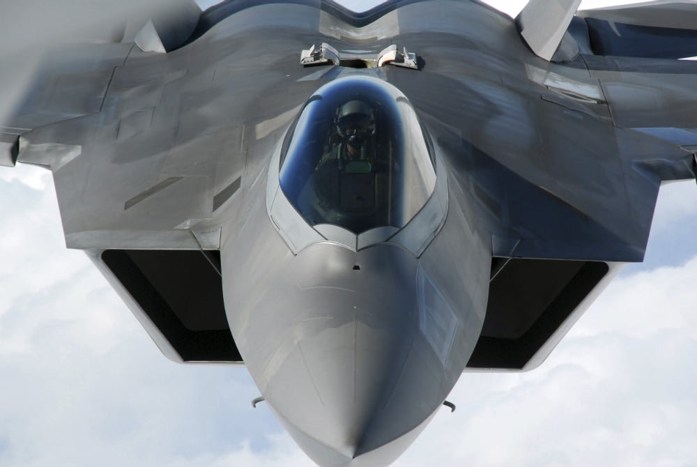 An F-22 Raptor prepares for refueling Canvas Art - Stocktrek Images (34 x 23)
