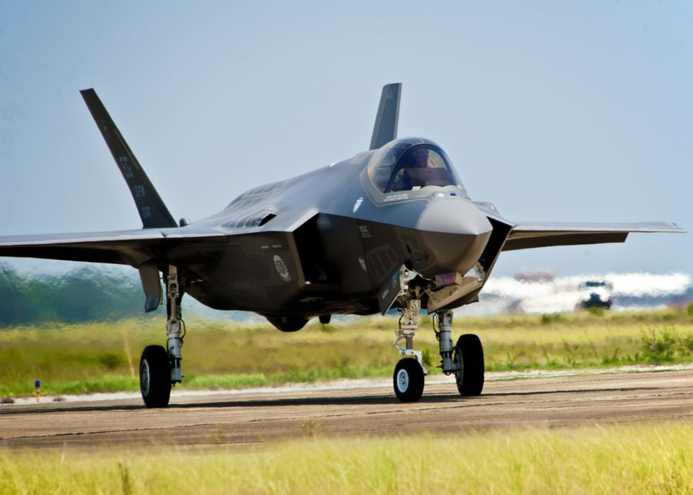 An F-35 Lightning II taxiing at Eglin Air Force Base Florida Canvas Art - Stocktrek Images (34 x 24)