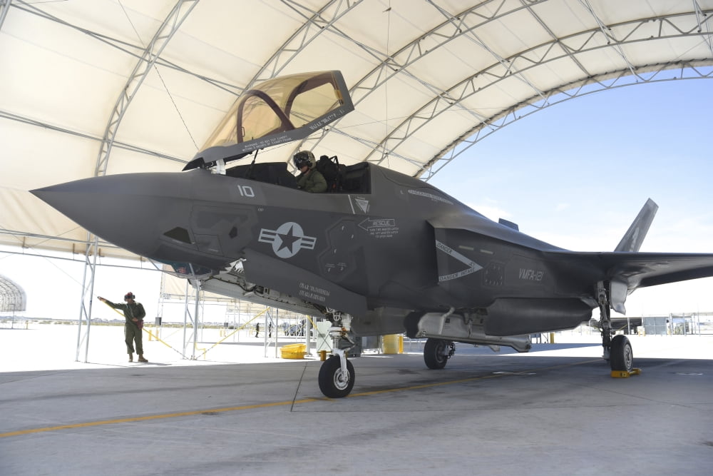 An F-35B Lightning II during preflight checks at Marine Corps Air Station Yuma Canvas Art - Riccardo NiccoliStocktrek Images (17 x 12)