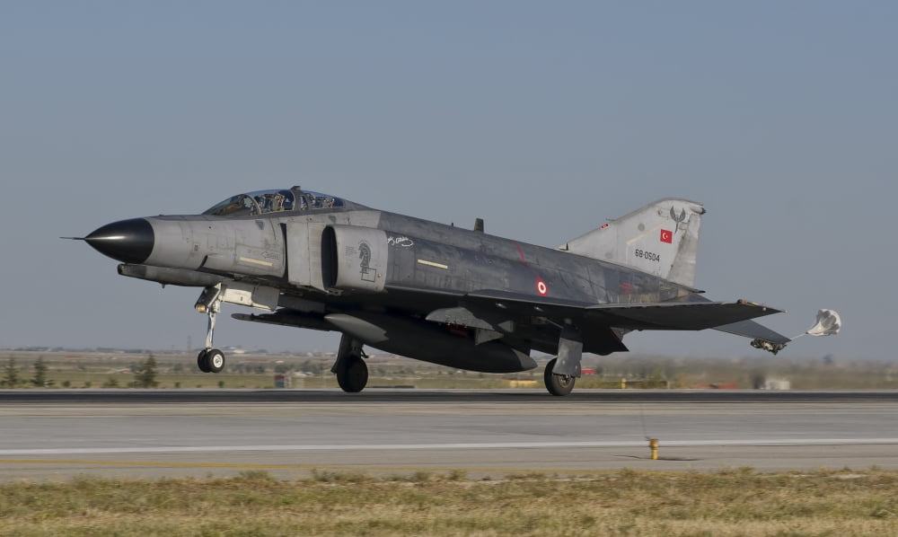 An F-4 Phantom of the Turkish Air Force lands at Konya Air Base Turkey Canvas Art - Giovanni CollaStocktrek Images (18 x 11)
