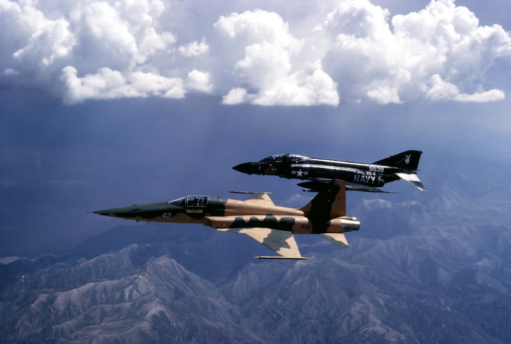 An F-5 Tiger II and F-4 Phantom II during a tactics development flight Canvas Art - Dave BaranekStocktrek Images (34 x 23)