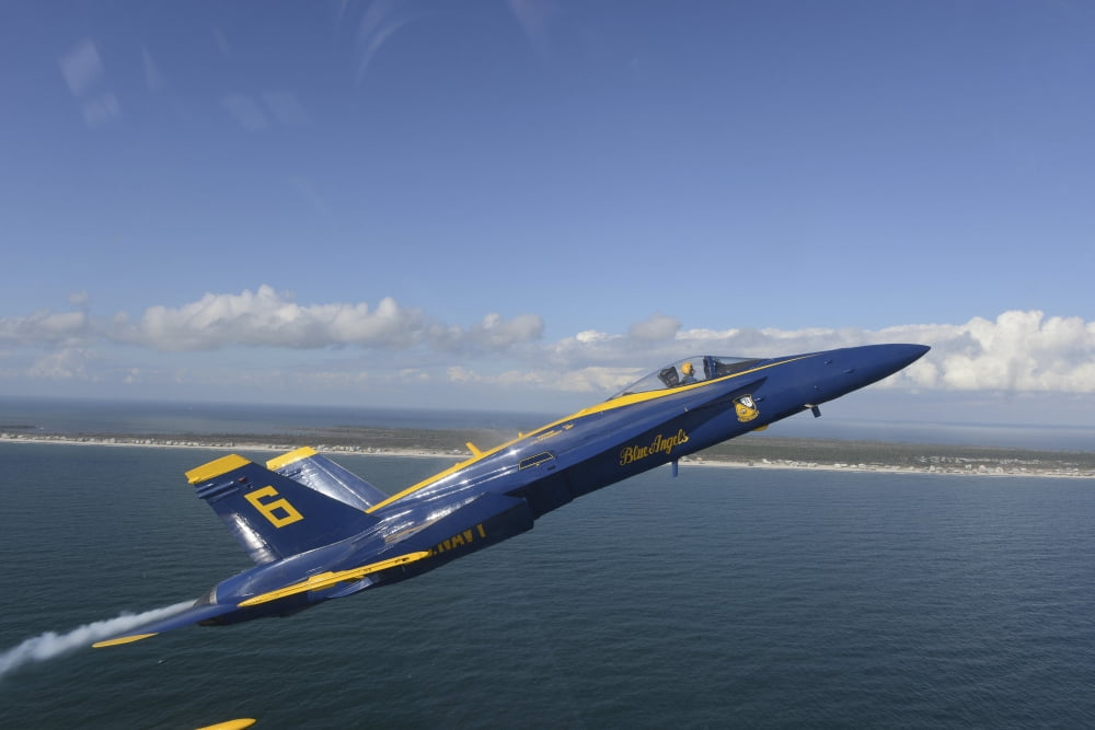 An FA-18 Hornet from the Blue Angels during a training flight Canvas Art - Stocktrek Images (35 x 23)