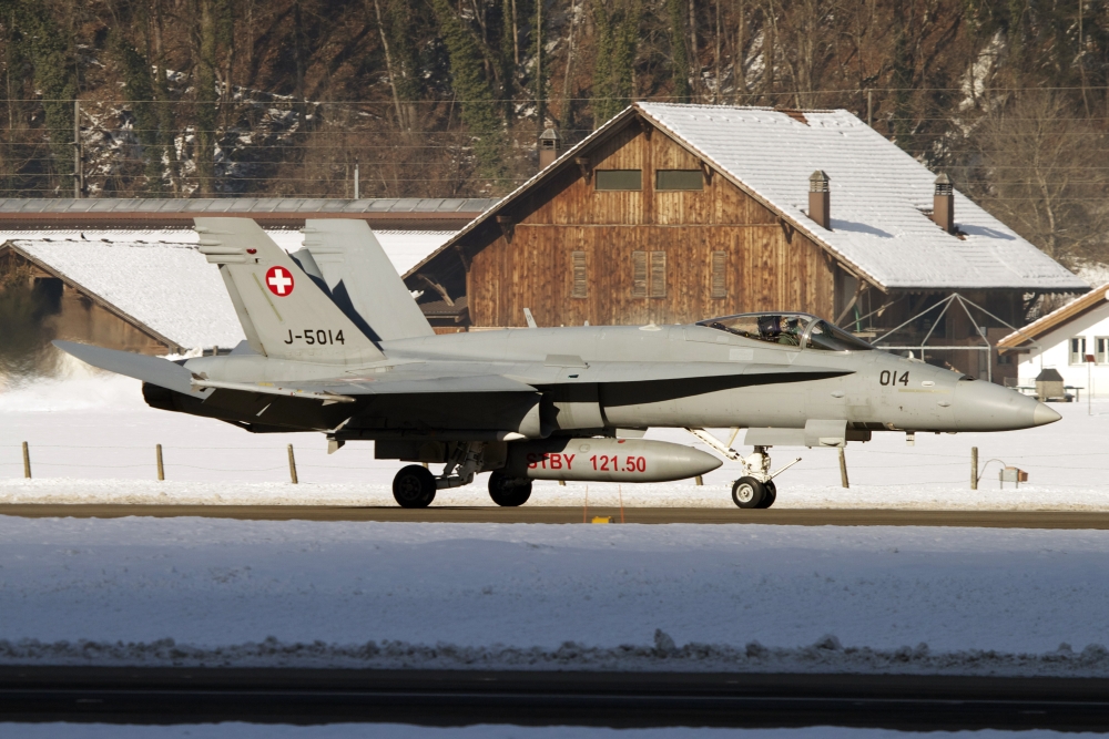 An FA-18 Hornet of the Swiss Air Force Canvas Art - Luca NicolottiStocktrek Images (18 x 12)