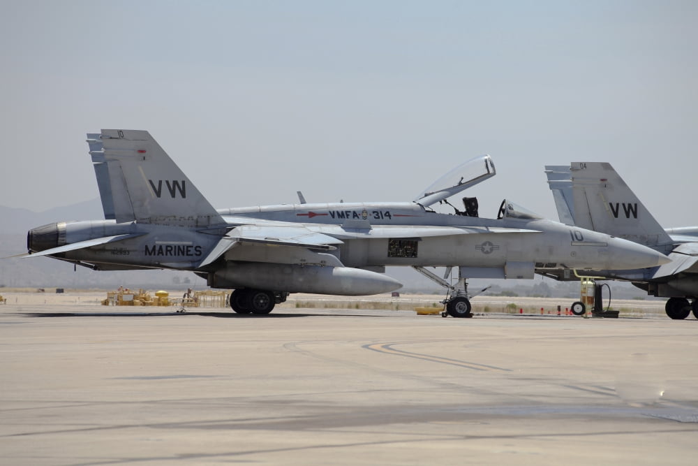 An FA-18C Hornet at Marine Corps Air Station Miramar California Canvas Art - Timm ZiegenthalerStocktrek Images (35 x 23)
