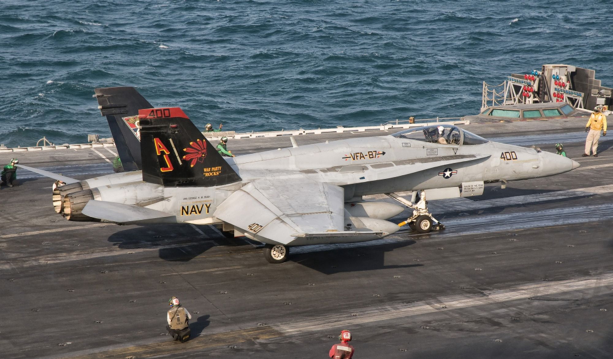 An FA-18C Hornet ready to launch aboard USS George HW Bush Canvas Art - Giovanni CollaStocktrek Images (37 x 22)