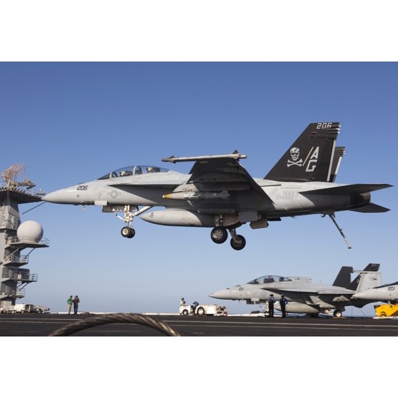 An FA-18F Super Hornet during flight operations on USS Dwight D Eisenhower Canvas Art - Gert KromhoutStocktrek Images (17 x 12)