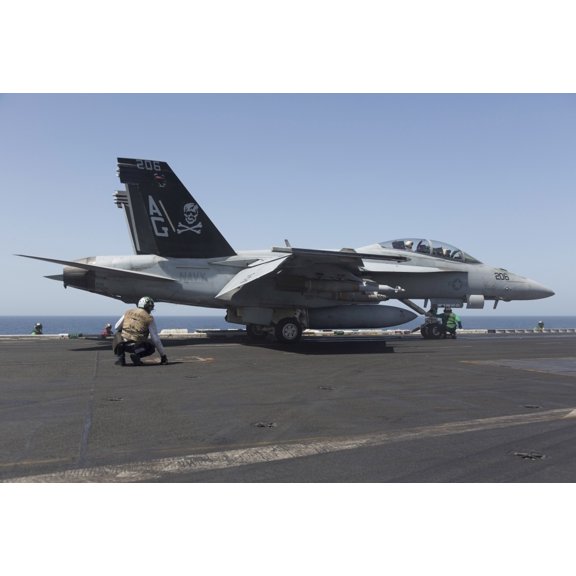 An FA-18F Super Hornet during flight operations on USS Dwight D Eisenhower Canvas Art - Gert KromhoutStocktrek Images (18 x 12)
