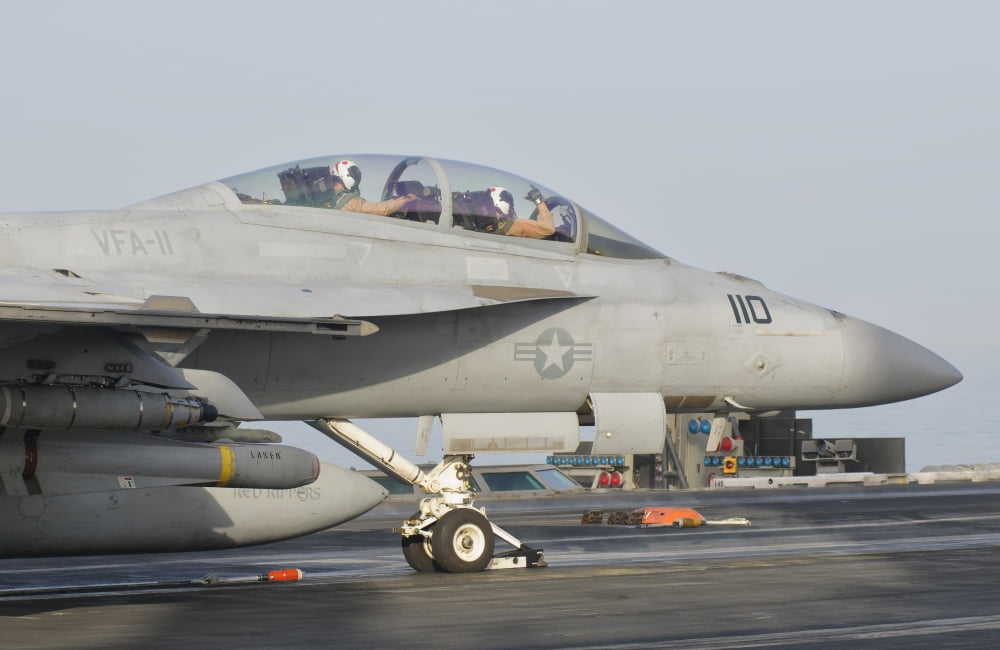 An FA-18F Super Hornet ready to launch from a catapult Canvas Art - Giovanni CollaStocktrek Images (35 x 23)
