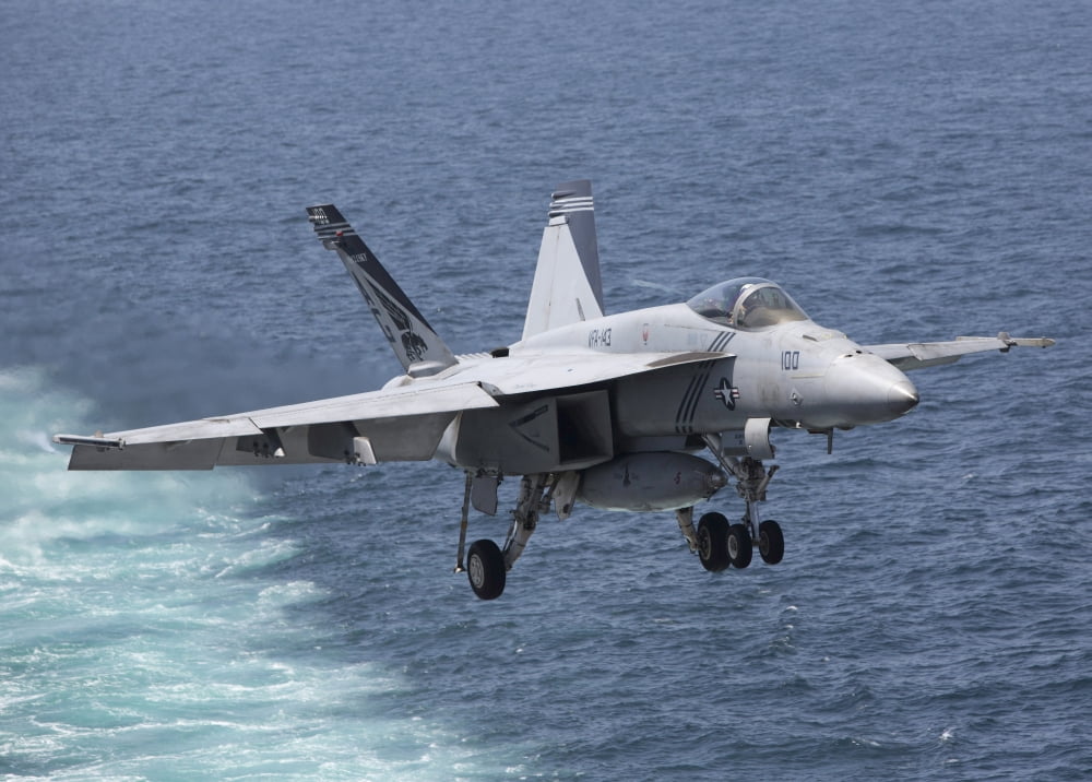 An FA-18F Super Hornet takes off during flight operations in the Arabian Sea Canvas Art - Gert KromhoutStocktrek Images (34 x 24)
