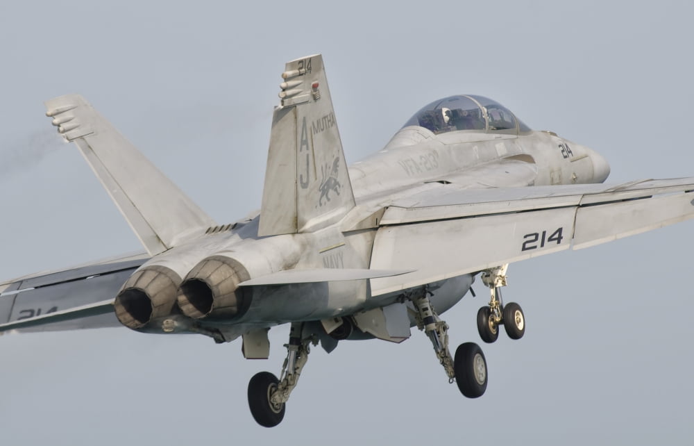 An FA-18F Super Hornet taking off Canvas Art - Giovanni CollaStocktrek Images (18 x 12)