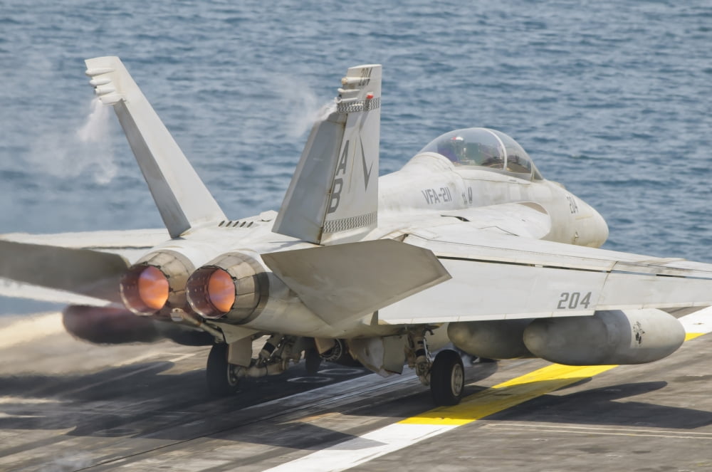 An FA-18F Super Hornet taking off Canvas Art - Giovanni CollaStocktrek Images (34 x 23)