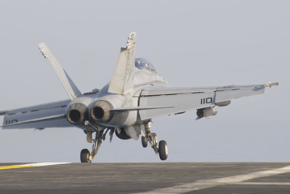 An FA-18F Super Hornet taking off from the flight deck Canvas Art - Giovanni CollaStocktrek Images (17 x 12)