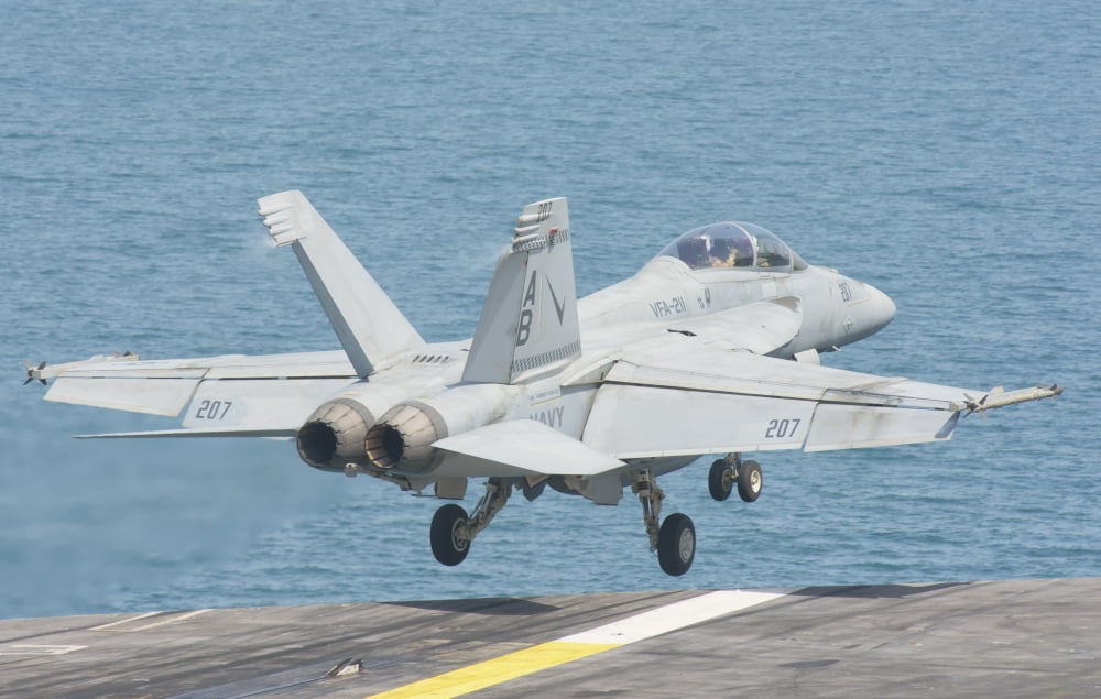 An FA-18F Super Hornet taking off from the flight deck Canvas Art - Giovanni CollaStocktrek Images (18 x 11)