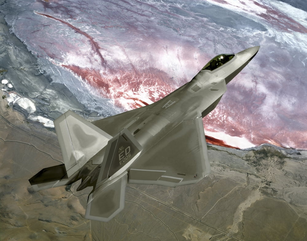 An FA-22 Raptor flies a training mission Canvas Art - Stocktrek Images (31 x 25)