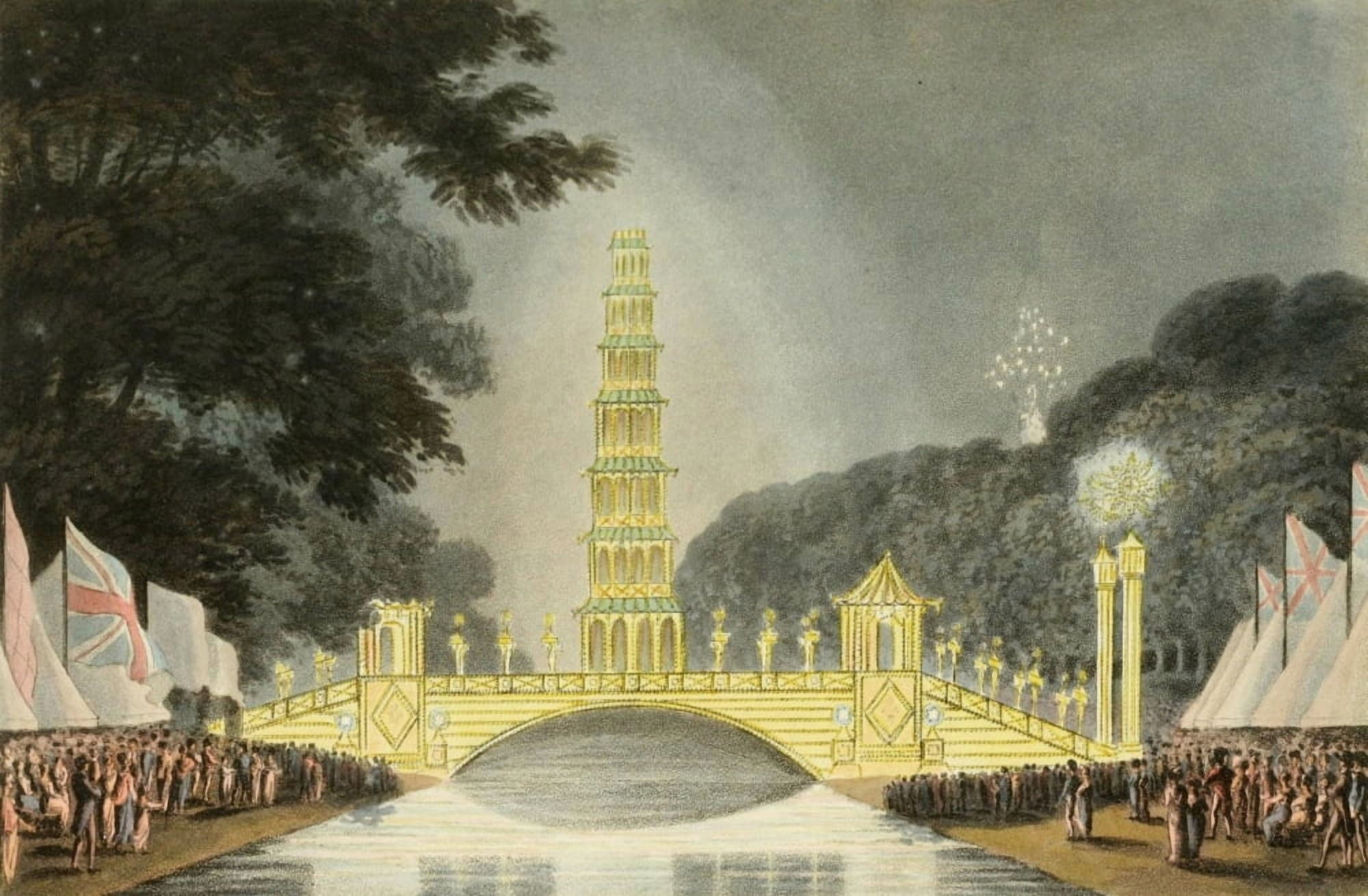 An Historical Memento 1814 The Chinese Bridge illuminated Canvas Art - JH Clark (18 x 24)