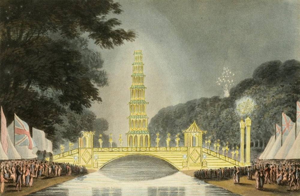 An Historical Memento 1814 The Chinese Bridge illuminated Canvas Art - JH Clark (24 x 36)