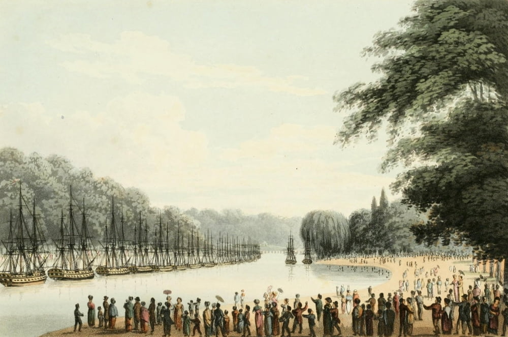An Historical Memento 1814 The fleet on the Serpentine River Canvas Art - JH Clark (18 x 24)
