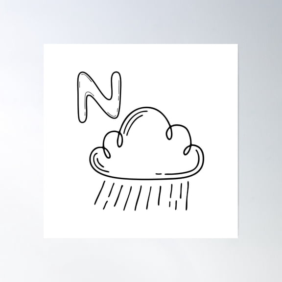 An Illustrations Of Nimbus Beside A Letter N Poster Wall Art, Modern Wall Decor, 16x16 UNFRAMED