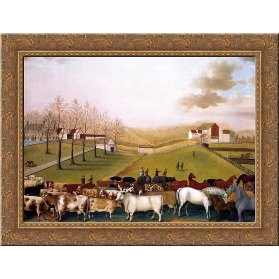 An Indian Summer View of the Farm & Stock of James C. Cornell 24x18 Gold Ornate Wood Framed Canvas Art by Edward Hicks