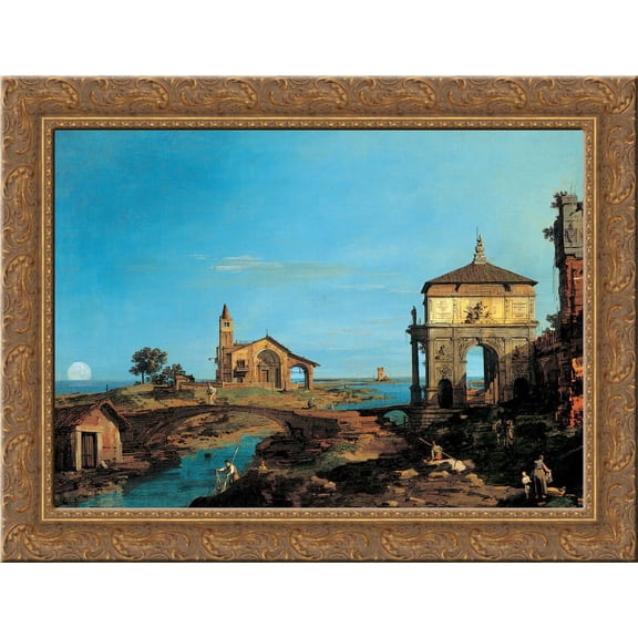 An Island in the Lagoon with a Gateway and a Church 24x18 Gold Ornate Wood Framed Canvas Art by Canaletto