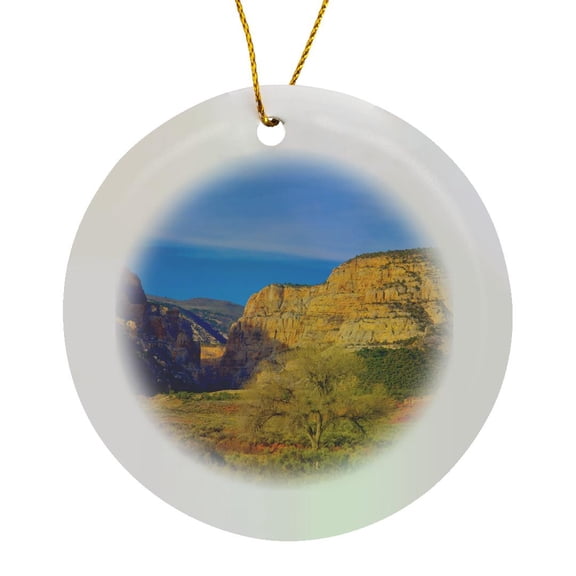 3drose, an Isolated Canyon Landscape in Dinosaur National Monument, Utah., Circle Porcelain Ornament