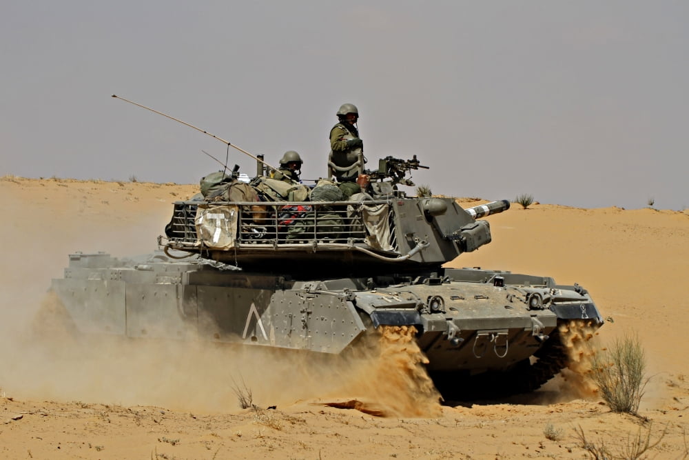 An Israel Defense Force Magach 7 main battle tank in the Negev desert Canvas Art - Ofer ZidonStocktrek Images (35 x 23)
