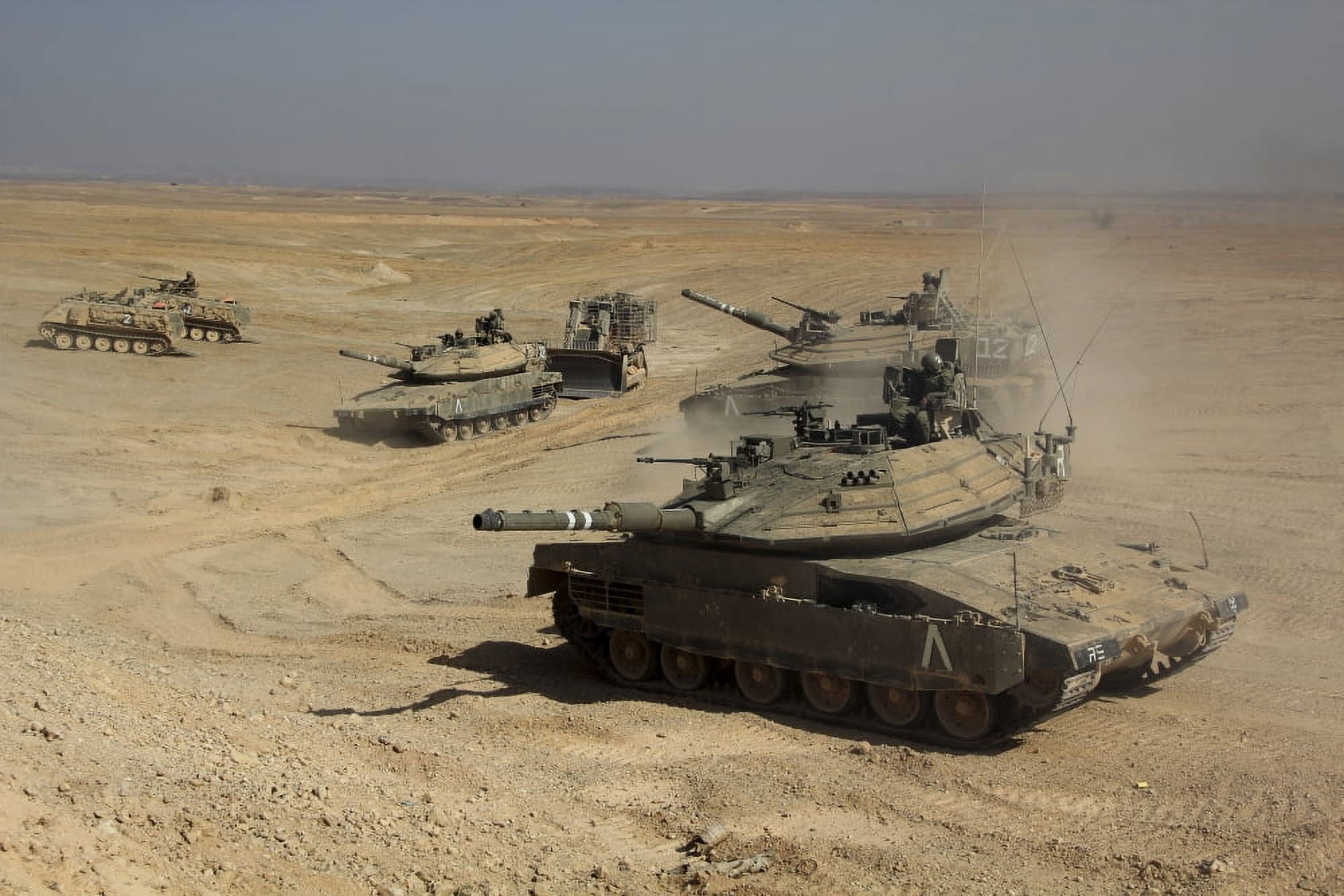 An Israel Defense Force Merkava Mark IV battle tank and Caterpillar D-9 Canvas Art - Ofer ZidonStocktrek Images (35 x 23)