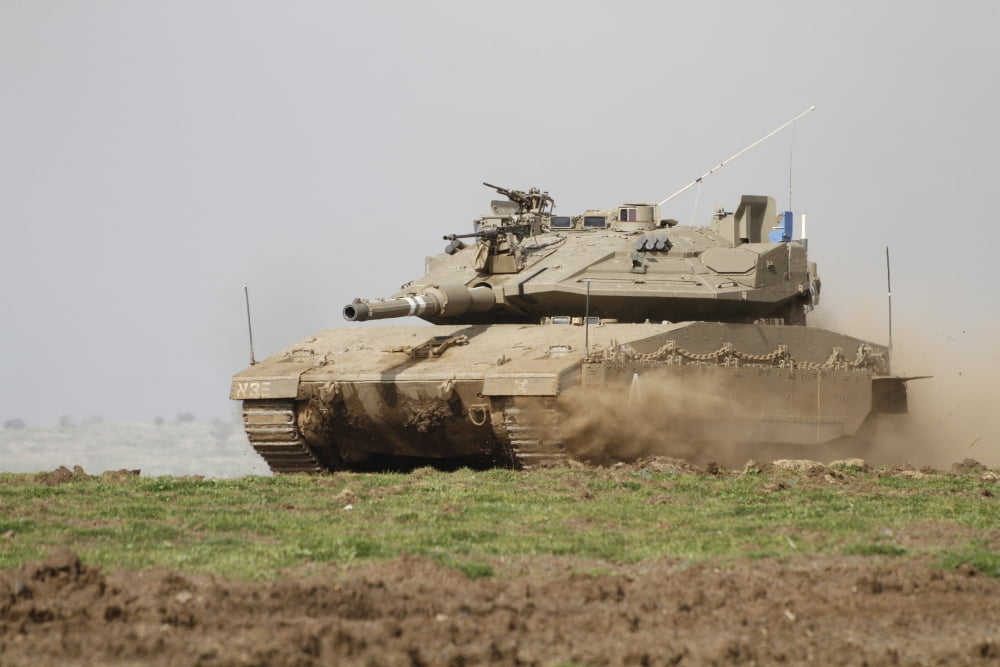 An Israel Defense Force Merkava Mark IV main battle tank Canvas Art - Ofer ZidonStocktrek Images (35 x 23)