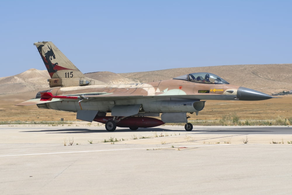 An Israeli Air Force F-16 Netz taxiing at Nevatim Air Force Base Canvas Art - Daniele FaccioliStocktrek Images (34 x 23)