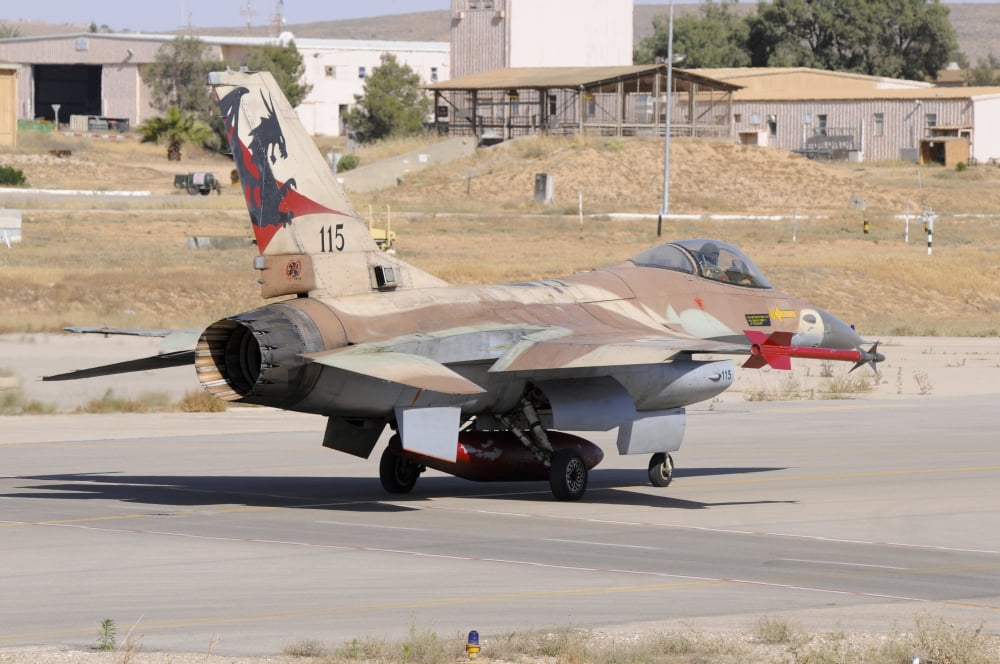 An Israeli Air Force F-16B Netz taxiing at Nevatim Airbase Canvas Art - Riccardo NiccoliStocktrek Images (17 x 12)