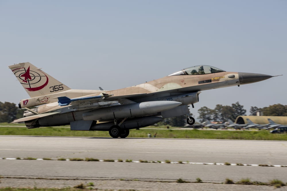 An Israeli Air Force F-16C of during joint exercise INIOHOS 2016 Canvas Art - Timm ZiegenthalerStocktrek Images (17 x 12)