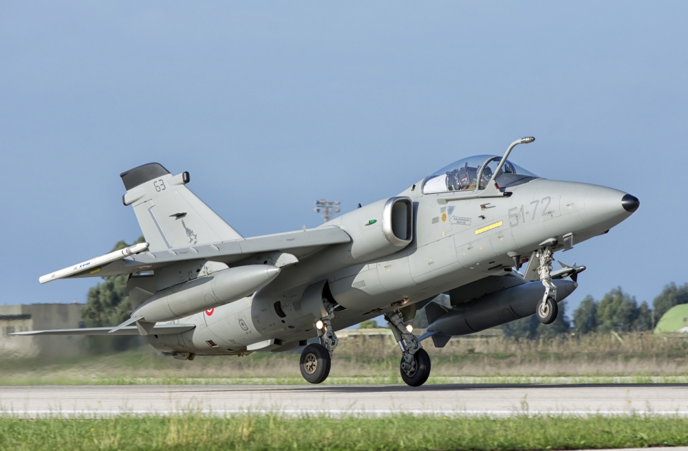 An Italian Air Force AMX at Trapani Air Base Italy Canvas Art - Giovanni CollaStocktrek Images (34 x 23)