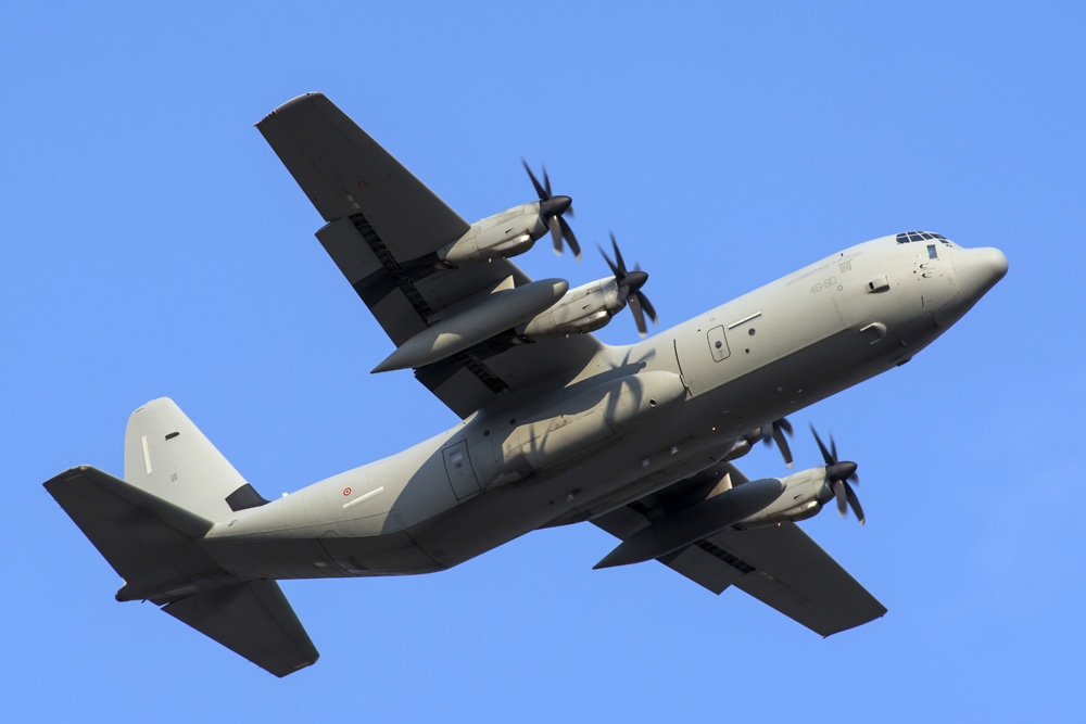 An Italian Air Force C-130J-30 during takeoff Canvas Art - Daniele FaccioliStocktrek Images (17 x 12)