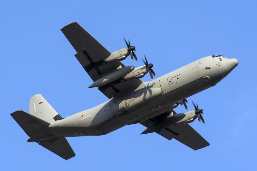 An Italian Air Force C-130J-30 during takeoff Canvas Art - Daniele FaccioliStocktrek Images (34 x 23)