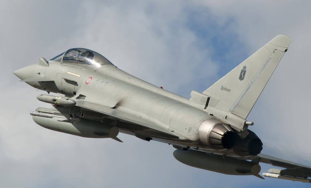 An Italian Air Force EF-2000 Typhoon in flight Canvas Art - Giovanni CollaStocktrek Images (36 x 22)