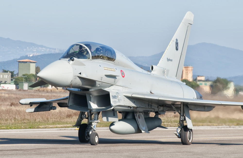An Italian Air Force Eurofighter Typhoon at Grosseto Air Base Italy Canvas Art - Giovanni CollaStocktrek Images (18 x 12)