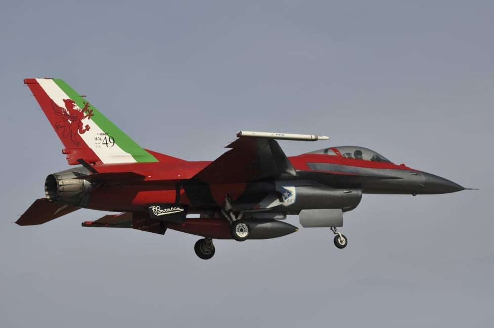 An Italian Air Force F-16 Air Defense Fighter prepares for landing Canvas Art - Giorgio CiariniStocktrek Images (34 x 23)