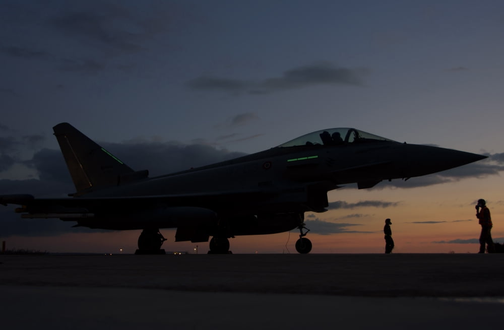 An Italian Air Force F-2000 Typhoon at Trapani Air Base Italy Canvas Art - Giovanni CollaStocktrek Images (17 x 12)