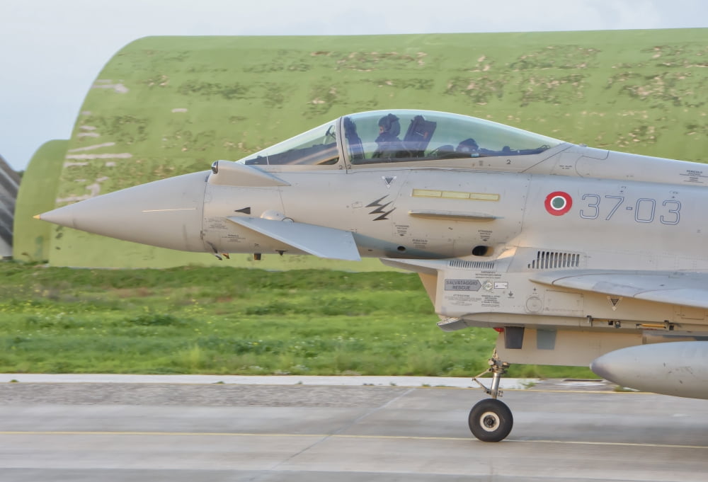 An Italian Air Force F-2000 Typhoon at Trapani Air Base Italy Canvas Art - Giovanni CollaStocktrek Images (17 x 12)